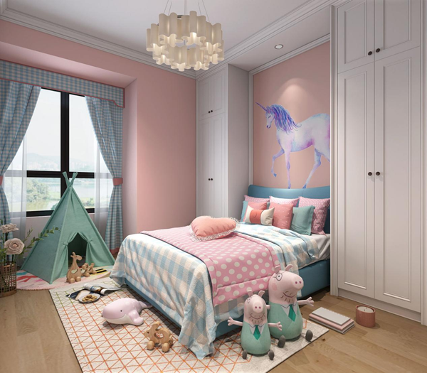 女儿房粉色墙面搭配什么颜色的窗帘好看?墙面配色技巧 2