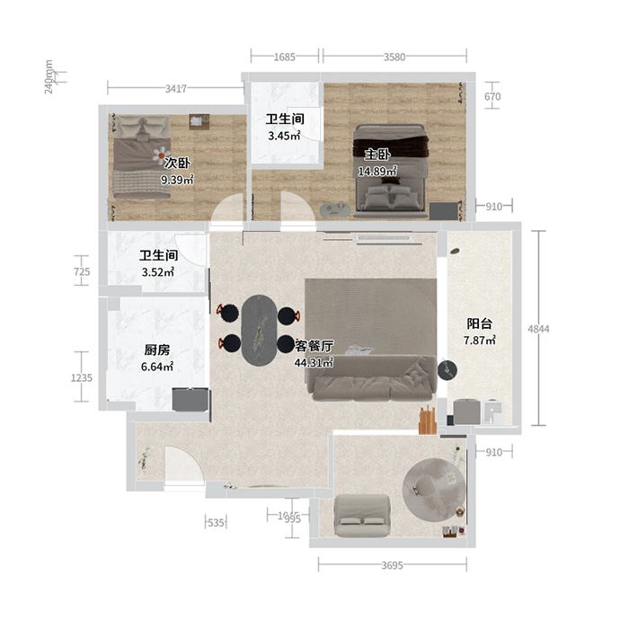 成都全包装修公司非梵家家居装饰精装修房改造案例-流光拾沐-平面布局图